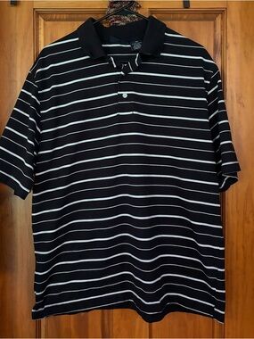 Puritan Black Polo with White Stripes Mens Shirt XL